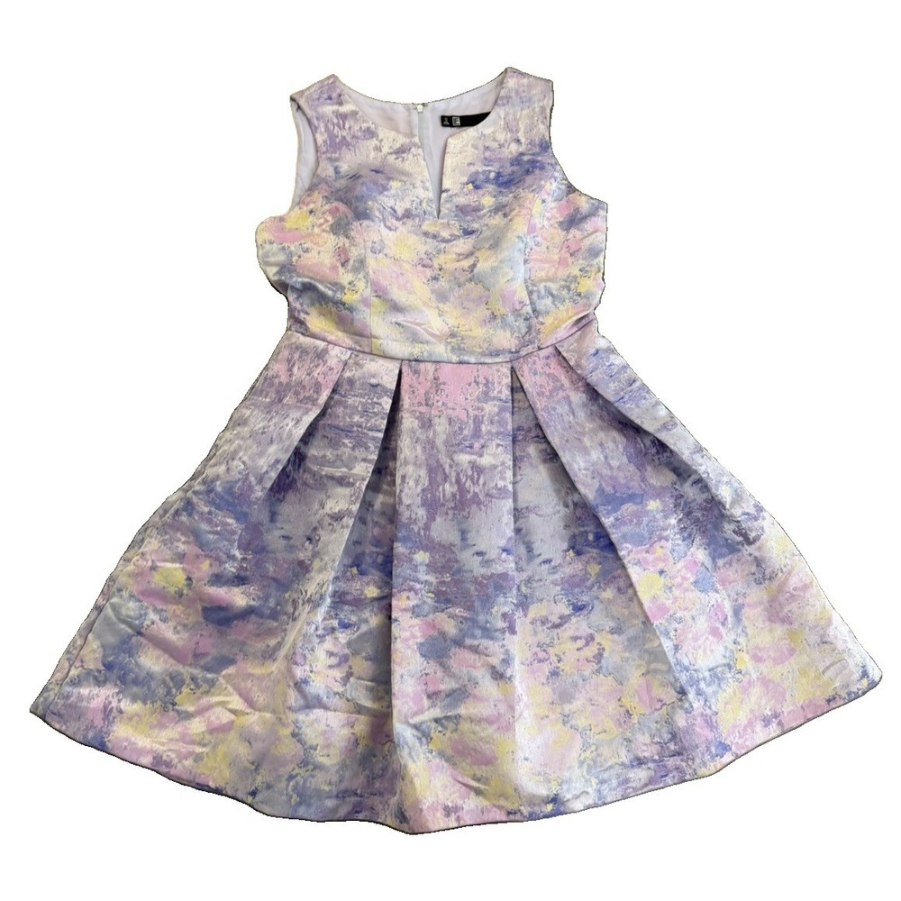 Leslie Fay Dress Size 12 Pastel Floral Jacquard Fit Flare Pleated Party